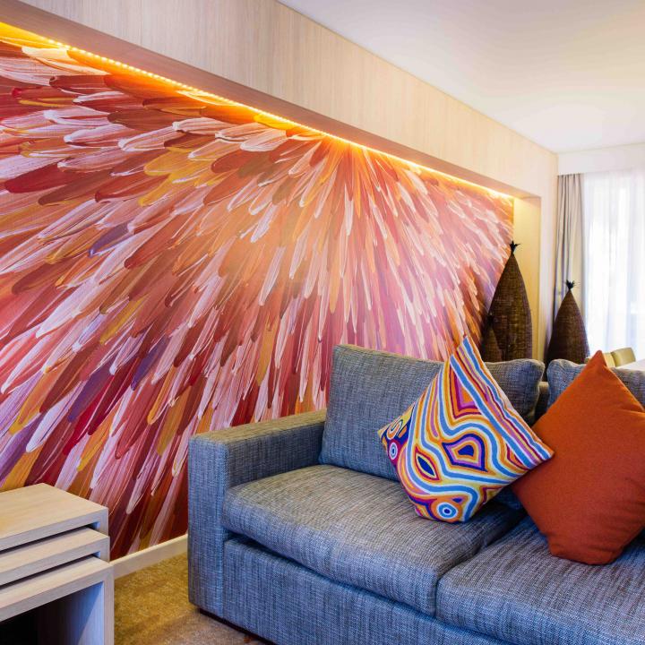1 bedroom apartment with colorful wall 